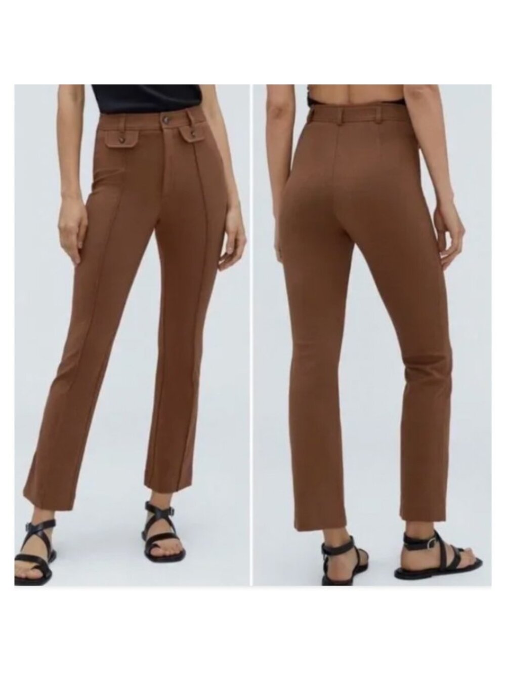 Everlane‎ Work It Ponte Pants Womens 12 Brown Pintuck Bootcut Ankle Length